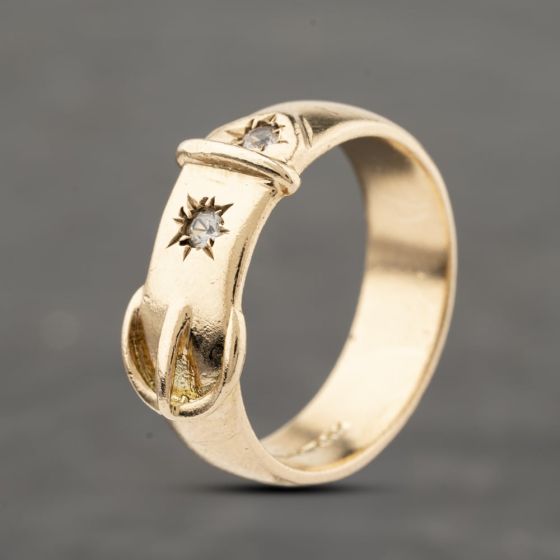 Second Hand 9ct Yellow Gold Diamond Buckle Ring 41342260