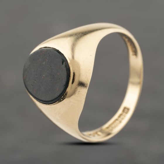 Second Hand 9ct Yellow Gold Bloodstone Oval Signet Ring 41342261