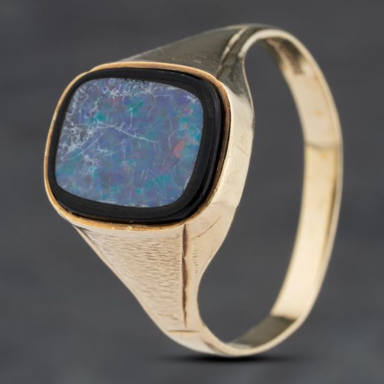 Second Hand 9ct Yellow Gold Opal Doublet Oblong Signet Ring 41342285