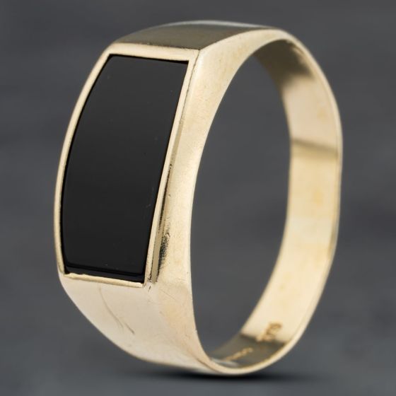 Second Hand 9ct Yellow Gold Onyx Oblong Signet Ring 41342287