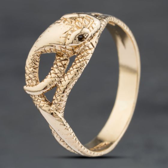 Second Hand 9ct Yellow Gold Snake Signet Ring 41342308