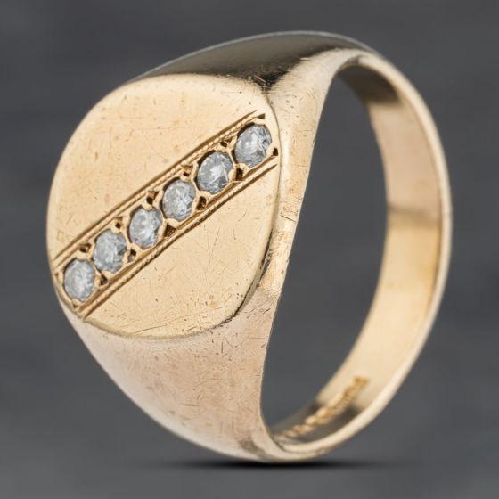 Second Hand 9ct Yellow Gold Diamond Six Stone Signet Ring 41342310