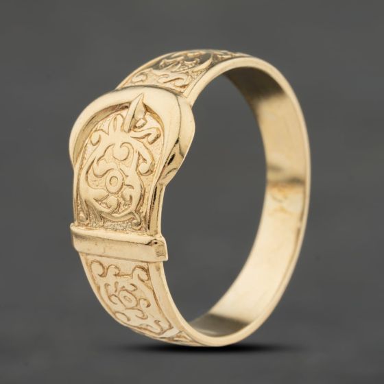 Second Hand 9ct Yellow Gold Engraved Buckle Ring 41342318