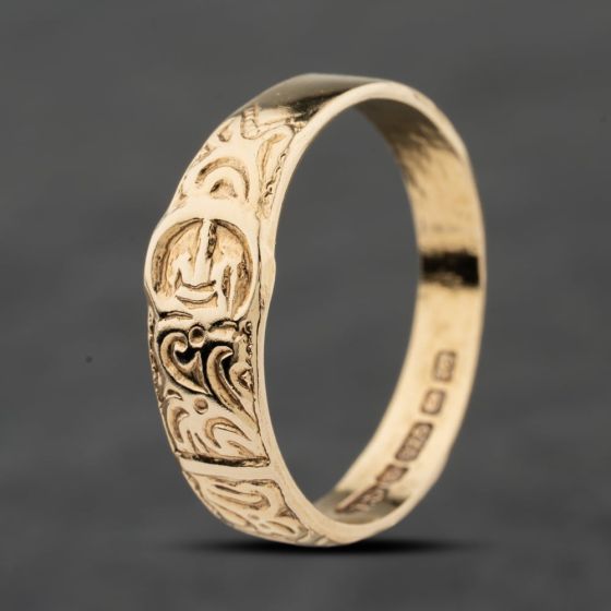 Second Hand Vintage 9ct Yellow Gold Patterned Buckle Ring 41342326