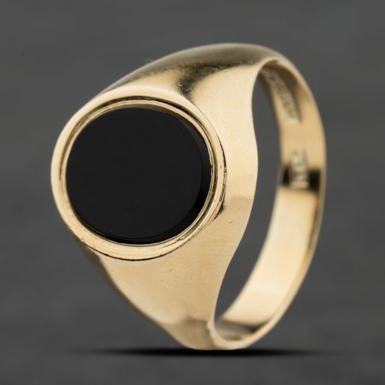Second Hand Vintage 9ct Yellow Gold Onyx Oval Signet Ring 41342328