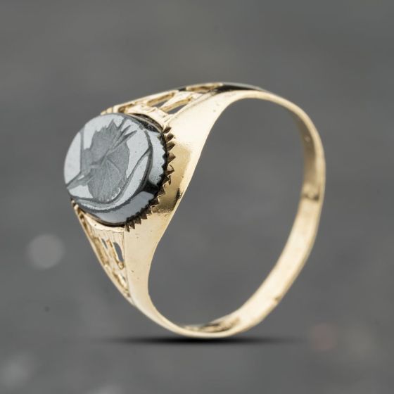 Second Hand 9ct Yellow Gold Hematite Oval Signet Ring 41342346