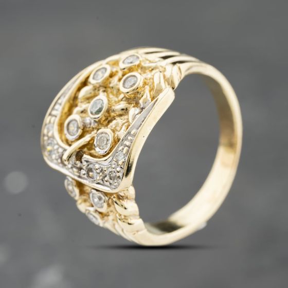 Second Hand 9ct Yellow Gold Cubic Zirconia Buckle Ring 41342355