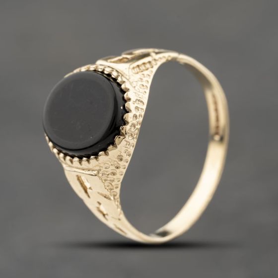 Second Hand 9ct Yellow Gold Onyx Oval Signet Ring 41342363