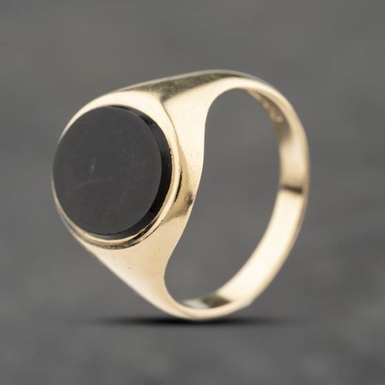 Second Hand 9ct Yellow Gold Onyx Large Oval Signet Ring 41342367