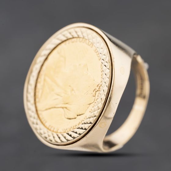 Second Hand Yellow Gold 1901 Queen Victoria Full Sovereign Mount Ring 41342397