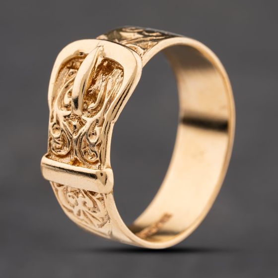 Second Hand 9ct Yellow Gold Patterned Buckle Ring 41342408