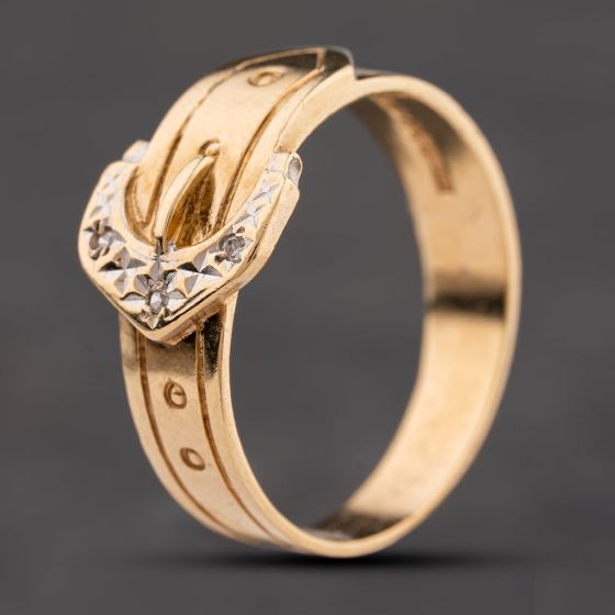 Second Hand 9ct Yellow Gold Diamond Buckle Ring 41342416