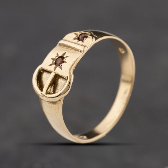 Second Hand 9ct Yellow Gold Garnet Buckle Ring 41342435