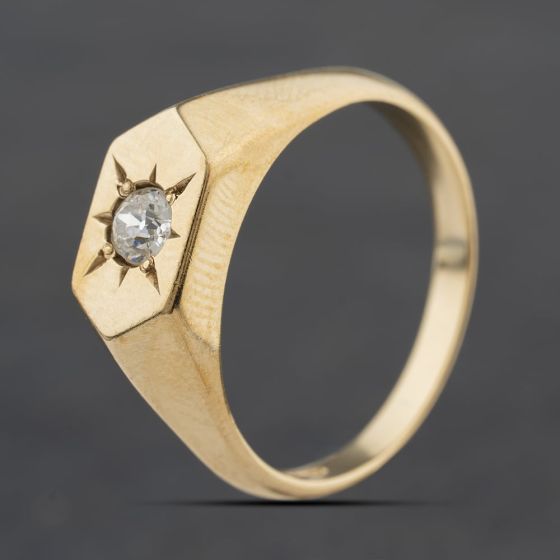 Second Hand 9ct Yellow Gold 0.34ct Diamond Single Stone Signet Ring 41342440
