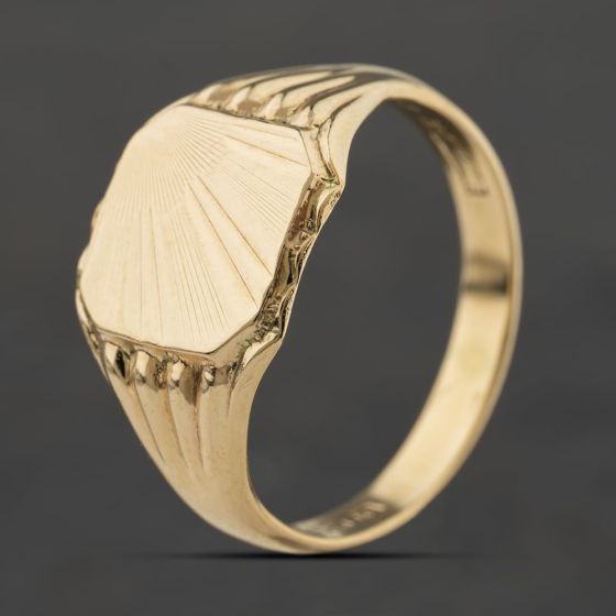 Second Hand Vintage 9ct Yellow Gold Sunburst Engraved Signet Ring 41342444