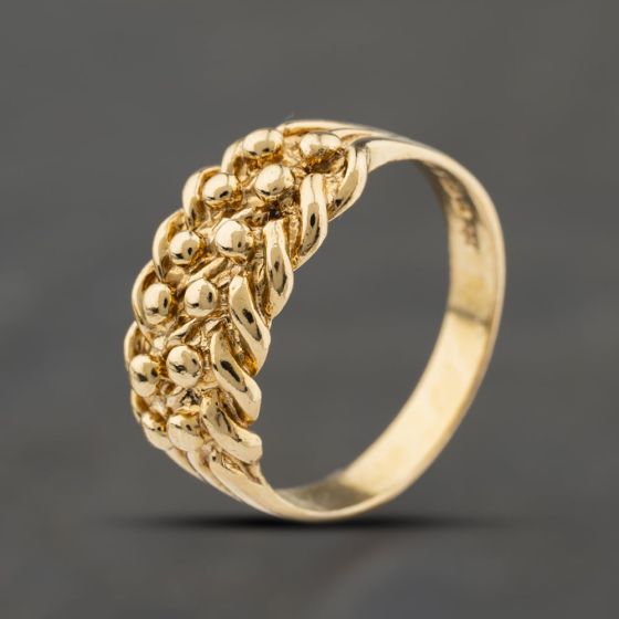 Second Hand 9ct Yellow Gold Two Row Keeper Ring 41342456