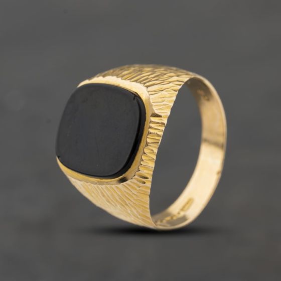 Second Hand 9ct Yellow Gold Onyx Oblong Signet Ring 41342470