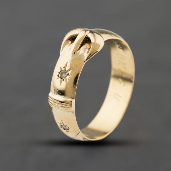 Second Hand 9ct Yellow Gold Spinel Set Buckle Ring 41342486