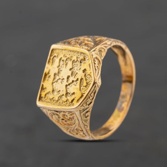 Second Hand 9ct Yellow Gold England Shield Three Lions Signet Ring 41342495