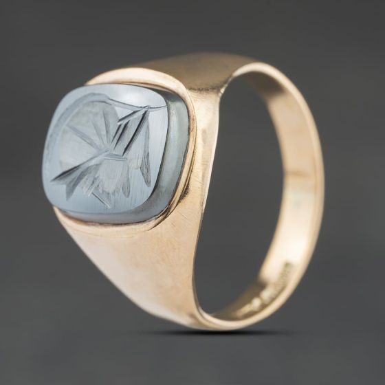Second Hand Vintage 9ct Yellow Gold Hematite Oval Signet Ring 41342504