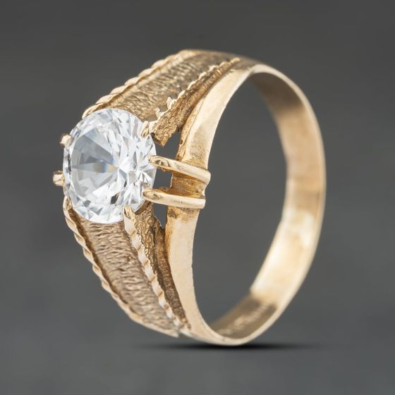 Second Hand Vintage 9ct Yellow Gold Cubic Zirconia Single Stone Signet Ring 41342507