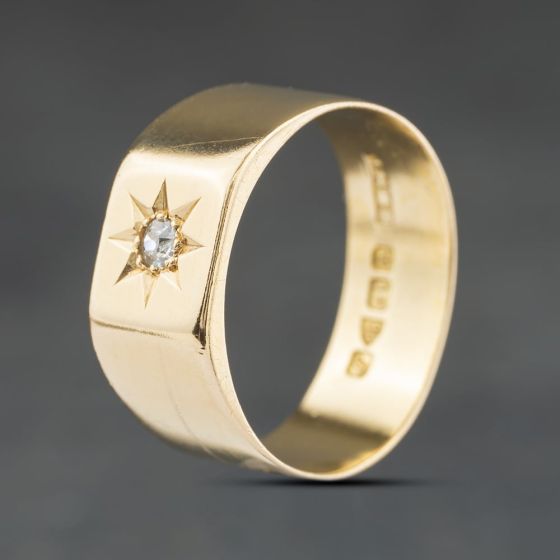 Second Hand Vintage 18ct Yellow Gold Diamond Single Stone Signet Ring 41342518