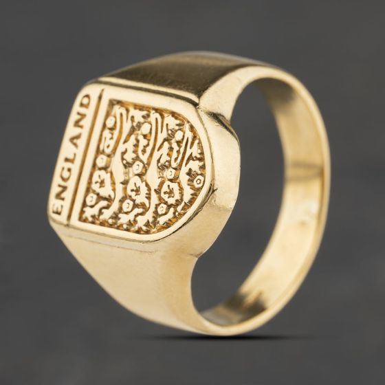 Second Hand 9ct Yellow Gold England Crest Signet Ring 41342529