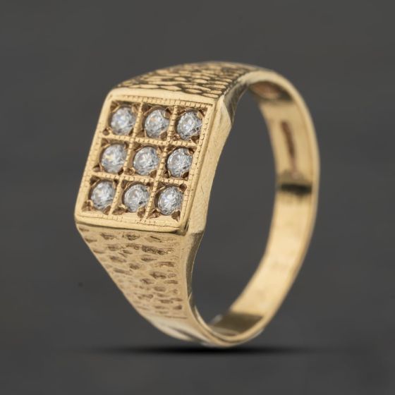 Second Hand 9ct Yellow Gold Cubic Zirconia Square Nine Stone Signet Ring 41342545