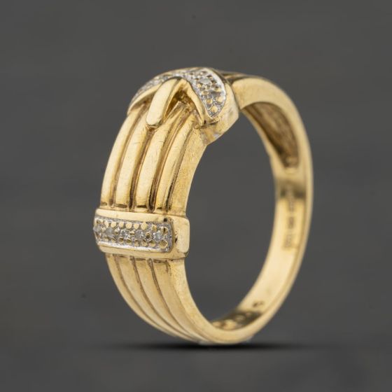 Second Hand 9ct Yellow Gold 0.05ct Diamond Buckle Ring 41342546
