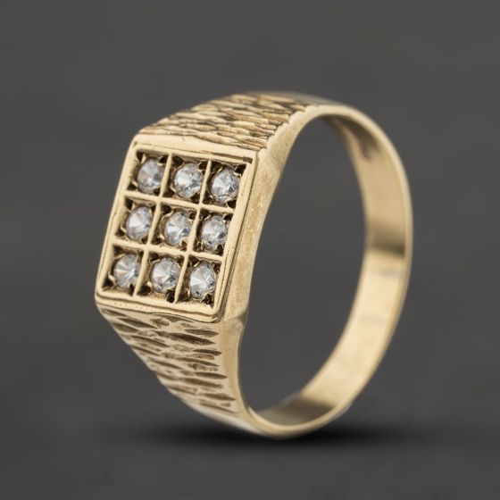Second Hand 9ct Yellow Gold Cubic Zirconia Nine Stone Signet Ring 41342559