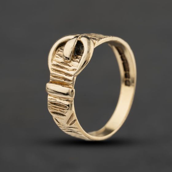 Second Hand 9ct Yellow Gold Bark Design Buckle Ring 41342568