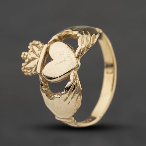 Second Hand 9ct Yellow Gold Open Work Claddagh Ring 41342572