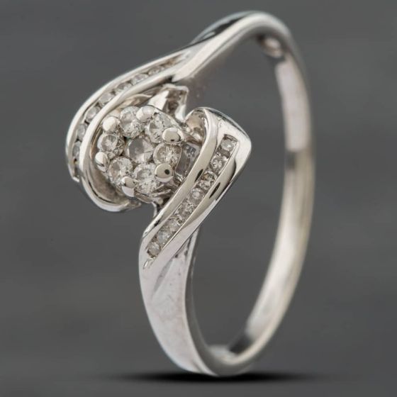 Second Hand 9ct White Gold Brilliant Cut Diamond Shoulder Set Twist Cluster Ring 41381121