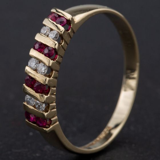 Second Hand 9ct Yellow Gold Tension Set Ruby and Diamond Half Eternity Ring 4138123