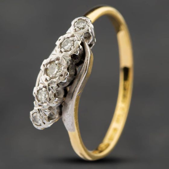 Second Hand Vintage Two Colour Gold Diamond Cross Over Five Stone Ring 41381284