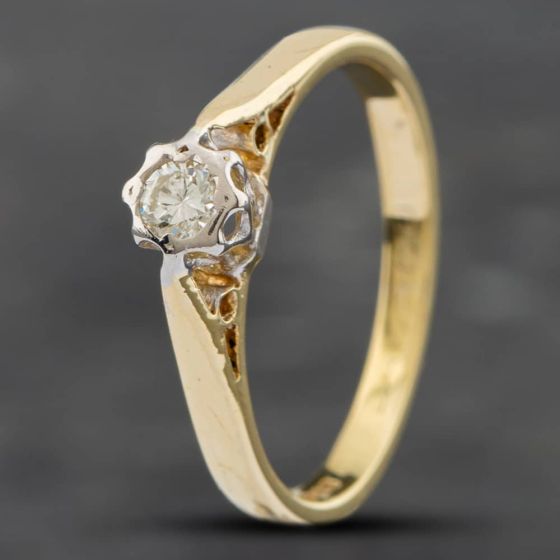 Second Hand Vintage 9ct Yellow Gold Brilliant Cut Diamond Solitaire Ring 41381389