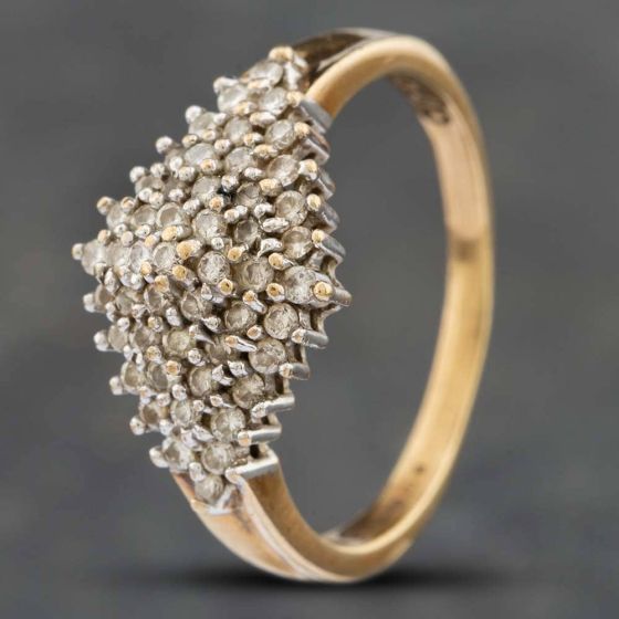 Second Hand 9ct Yellow Gold 0.50ct Brilliant Cut Diamond Marquise Shaped Cluster Ring 41381594