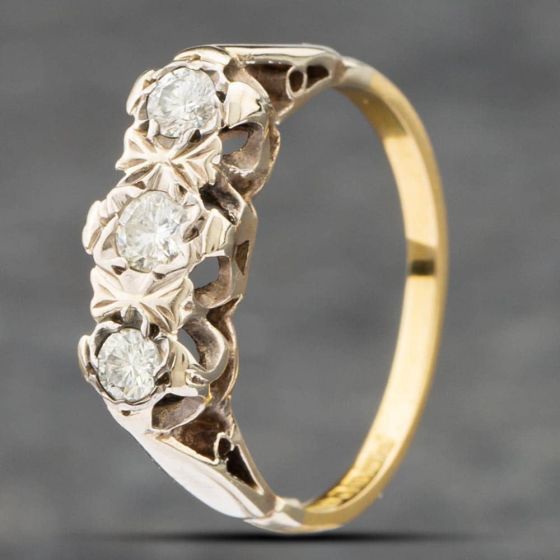 Second Hand 18ct Two Colour Gold Diamond Three Stone Ring 41381642