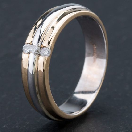 Second Hand 9ct White and Yellow Gold Three Stone Diamond Ring 4138166