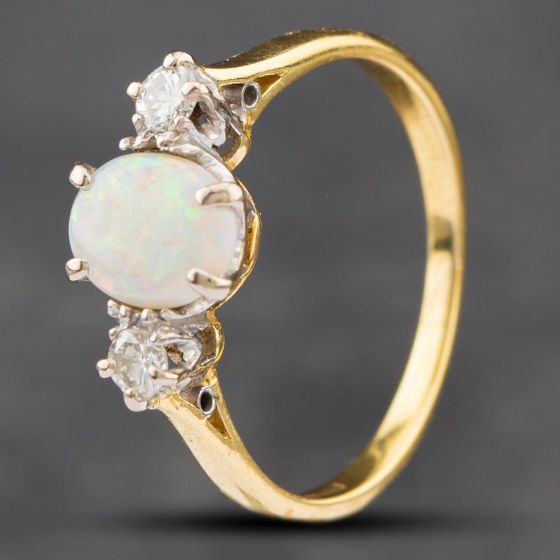 Second Hand Vintage Yellow Gold Opal & Diamond Three Stone Ring 41381670