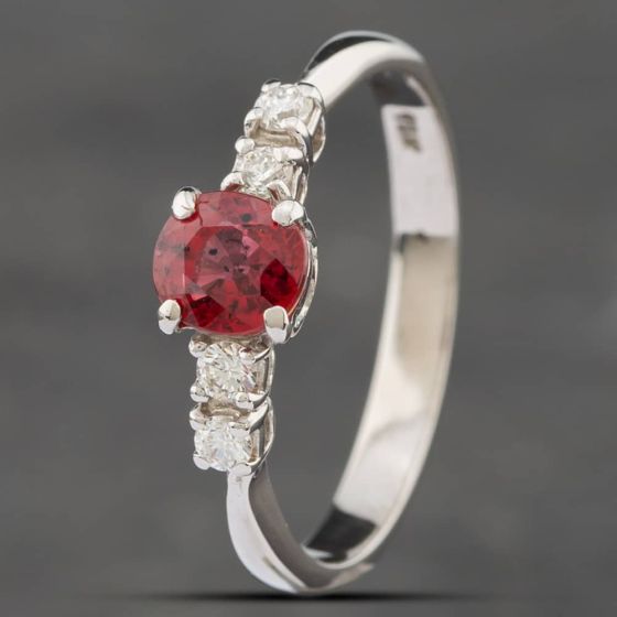Second Hand 18ct White Gold Garnet & Diamond Shoulder Set Solitaire Ring 41381756