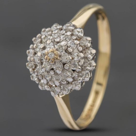 Second Hand 9ct Yellow Gold Brilliant Cut Diamond Round Tiered Cluster Ring 41381840