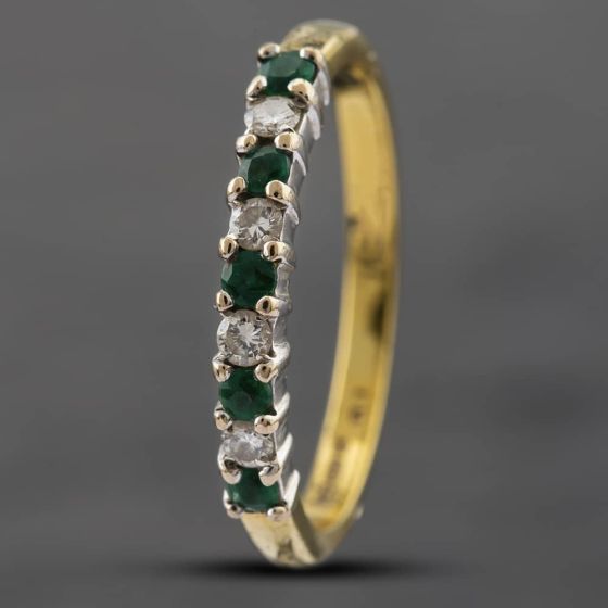 Second Hand 18ct Yellow Gold Emerald & Diamond Half Eternity Ring ...