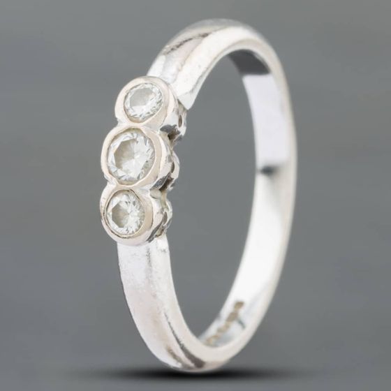 Second Hand 18ct White Gold Brilliant Cut Diamond Rubover Three Stone Ring 41381995