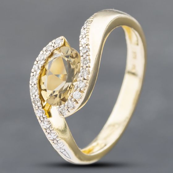 Second Hand 9ct Yellow Gold Smokey Quartz Quartz & Diamond Dress Ring 41382253