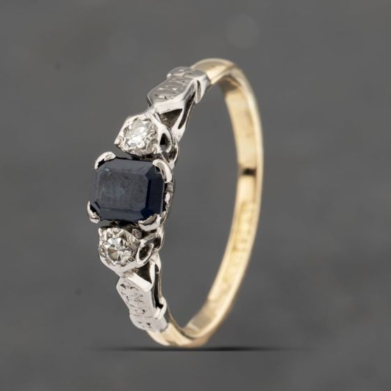 Second Hand Vintage Yellow Gold Sapphire & Diamond Three Stone Ring 41382283