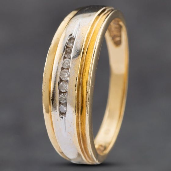 Second Hand 9ct Two Colour Gold Diamond Graduated Band Ring 41382284