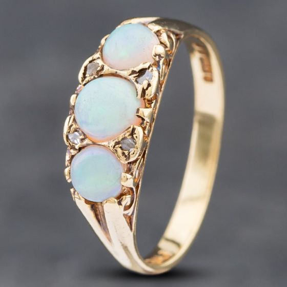 Second Hand Vintage 9ct Yellow Gold Opal & Diamond Dress Ring 41382303