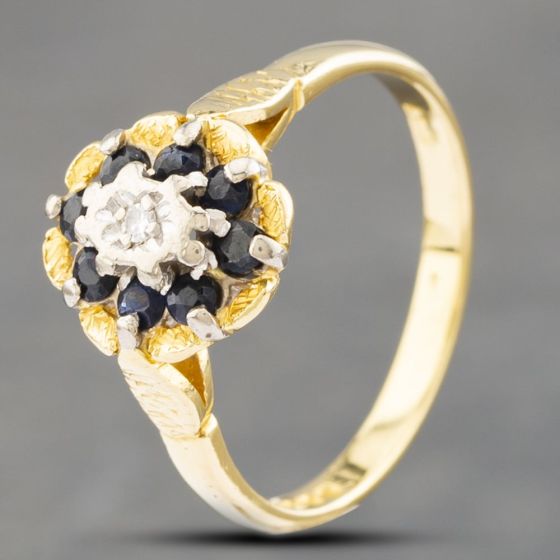 Second Hand 18ct Yellow Gold Sapphire & Diamond Cluster Ring 41382376