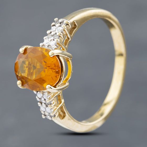 Second Hand 9ct Yellow Gold Citrine & Diamond Oval Dress Ring 41382521
